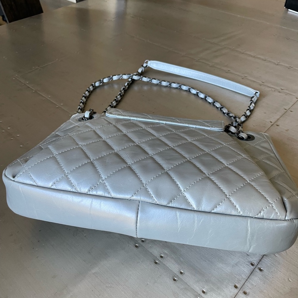 Chanel accordion bag gray light blue calfskin shoulder bag purse grey - Picture 2 of 14